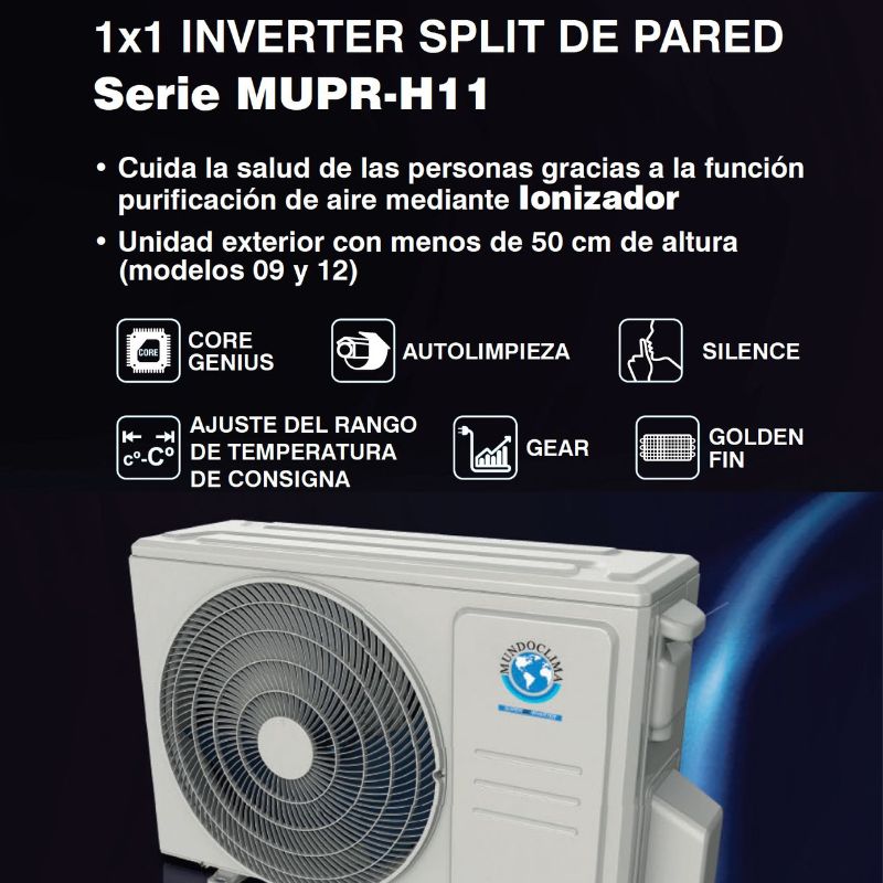 Aire Acondicionado MUNDOCLIMA MUPR-09-H11 | 2.236 Frigorías | R32 | A++ | WiFi incluido