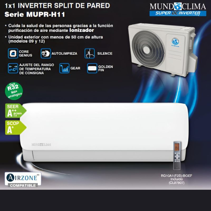 Aire Acondicionado MUNDOCLIMA MUPR-09-H11 | 2.236 Frigorías | R32 | A++ | WiFi incluido
