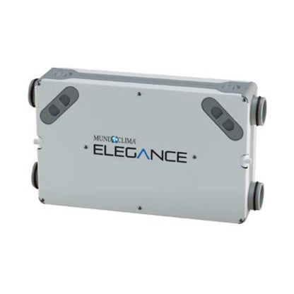 Recuperador de calor para VMC Mundoclima ELEGANCE de bajo perfil en carcasa gris con cuatro bocas de conexión